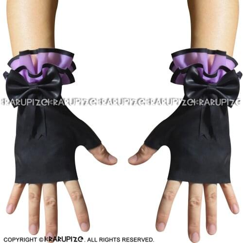 Black With Transparent Purple Sexy Fingerless Short Latex Gloves Bows Rubber Mittens Gauntlets ST-0070