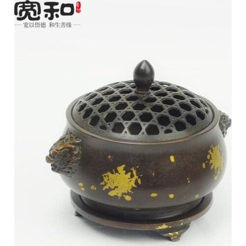 Pure copper censer Dragon ears brass plated copper incense coil furnace xuande incense incense fragrance incense road furnace