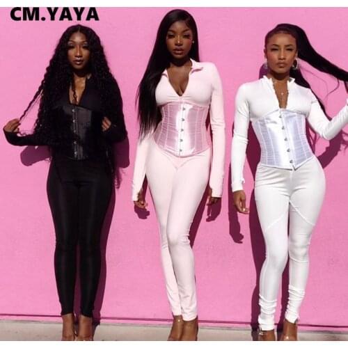 CMYAYA Streetwear Long Sleeve Zipper Jumpsuit Women Active Moto Biker Bodycon Romper Waist sealing One Piece Overalls