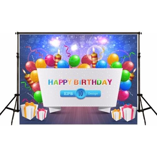 Photographic Background Balloons Candles Gift Baby Happy Birthday Party Photography Backdrops Shiny Bokeh Blue Real Fotografia