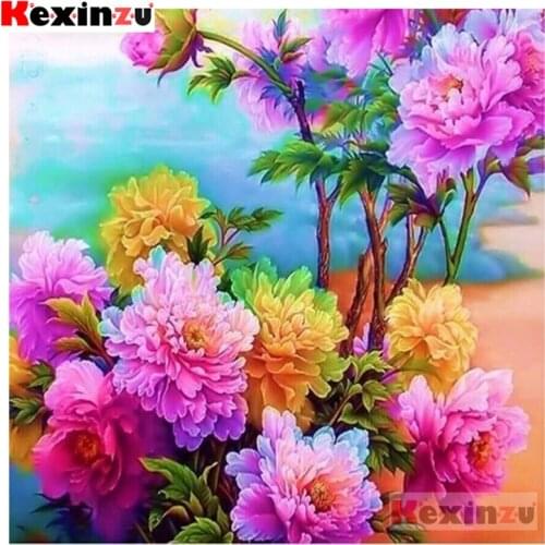 Full Square 5D DIY Diamond Painting"Colorful peony flower"3D Embroidery Cross Stitch Rhinestone Mosaic Home Decor Gift Xy@4754