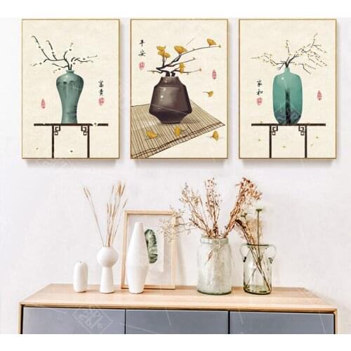 Chinese Style Home Decoration Posters and Prints Retro Vase Jar Canvas Painting Still Life Bedroom Decoration Wall Art Pictures