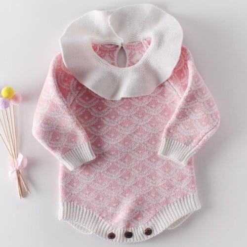 Autumn Baby Girl knitted Princess Romper Kids Long Sleeve Playsuits Triangle Jumpsuit Winter Toddler Kids