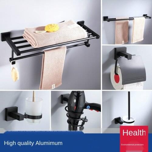 Space aluminum Bathroom Hardware Set Mirror Matte blackTowel Rack Toilet Paper Holder Towel Bar Hook Bathroom Accessories