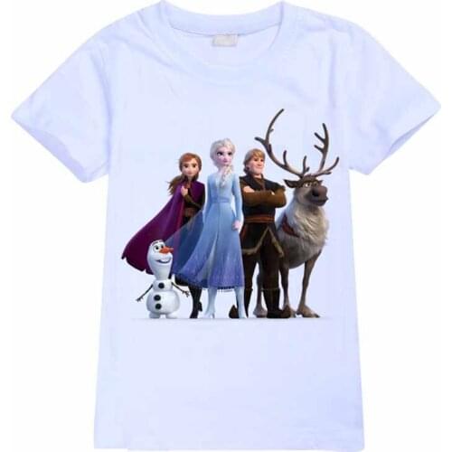 Summer Diney Cartoon Short Kids' Shirt Frozen Elsa Sisters Princess Printing Short-sleeved Outfits Top Cute T Shirts Girls Tees