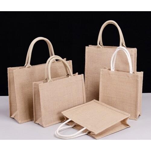 1Pc Portable Reusable Jute Shopping Bag Eco Friendly Burlap Large Capacity Handbag New Arrival 2021