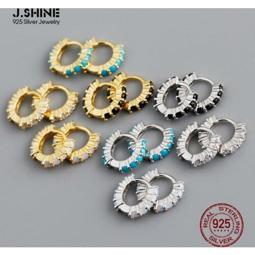 JShine Trendy Small Circle Round Opal Zircon S925 Sterling Silver Ear Buckle Earrings Earlobe Fine 925 Silver Jewelry for Women