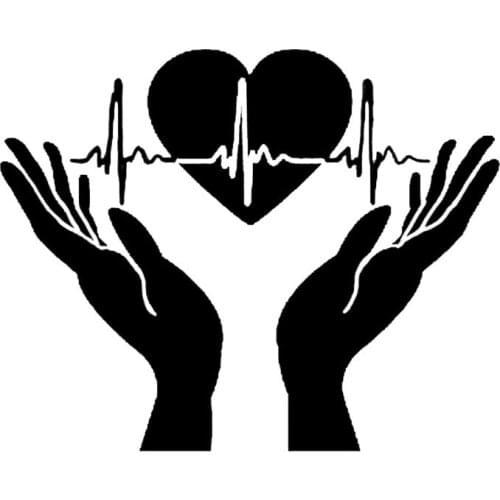 Fashion Car Sticker Cool Heart Heartbeat In Hands Open Palms Cardiogram PVC Decal for Volvo Kia Nissan Renault,15cm*12cm