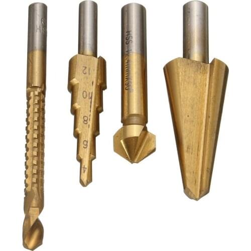 New Arrival Best 4PCS HSS Titanium Coated Saw Hole Reamer Chamfer Cutter Bit Woodworking Umbrella Drill Bit Step Cone Drilling