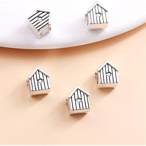 Vintage Silver house big hole beads fit Pandora Charms diy European Bracelets Jewelry Making Handmade 50pcs/lot