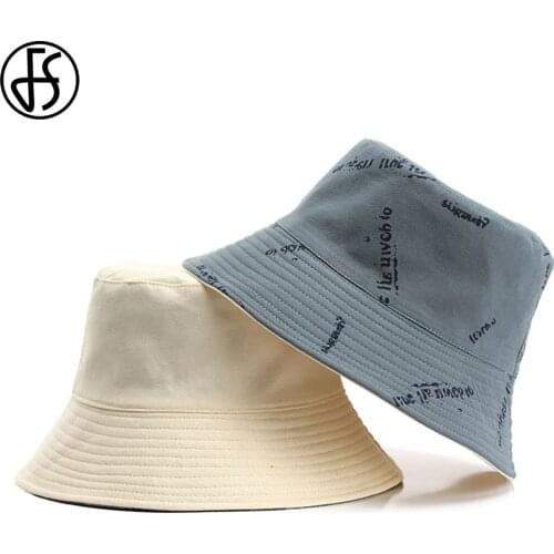 FS 2021 Summer Beach Fisherman Cap Sun Shade Panama Bucket Hats For Women Men Letter Double-sided Hip Hop Caps Green Bob Hat