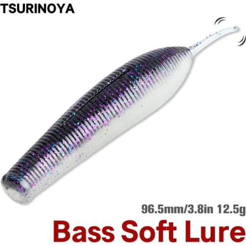 TSURINOYA Worm Lure Add Salt Soft Baits Grub 96.5mm 12.5g Quality Professional Bass Lures Needle Tail Long Cast Artificial Baits