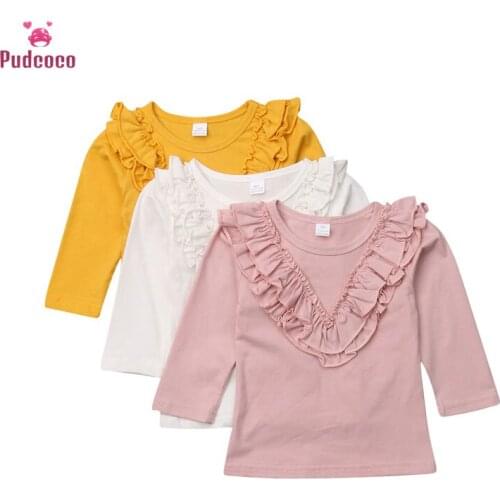 Pudcoco 2020 Spring Toddler Baby Girl Clothes Vintage Ruffled Collar Cotton Long Sleeve Tops Outfits Cotton Clothing 0-6Y