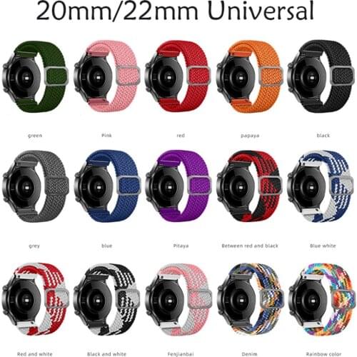 20mm 22mm Universal Braided Solo Loop Strap Adjustable For Huawei Watch GT 2 Pro 2E Watchbands For Sumsang Galaxy Active Watch 3