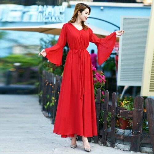 2019 Chiffon Fashion Long Beach Skirt Big Size Skirt Dress Trumpet Sleeve Fairy Skirt Holiday Skirtmaxi dresses