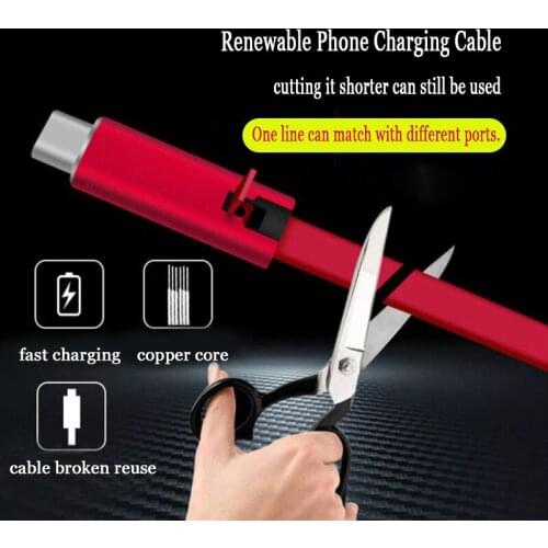 Renewable Phone Charging Cable for iPhone Cutting Quickly Repair Charging Line fast USB Charging for Android Type C Mobile phone