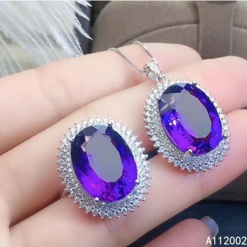 KJJEAXCMY fine jewelry Amethyst 925 sterling silver women gemstone pendant necklace chain ring set beautiful