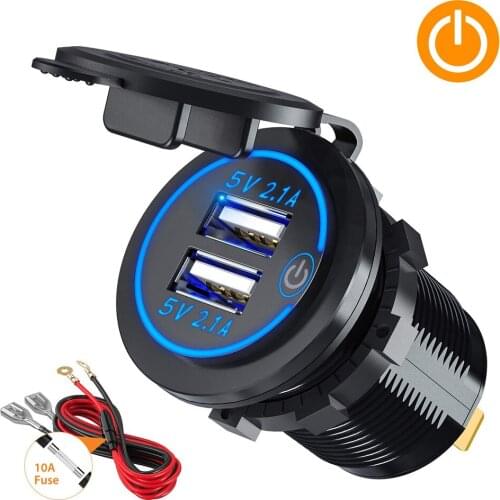 DIY 4.2A Dual USB Charger Socket Power Outlet Voltmeter 12-24V Universal for Car/Boat/Motorcycle/Marine RV Wire Fuse DIY Kit