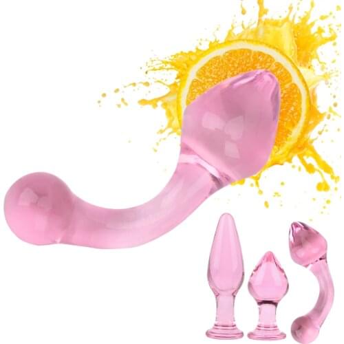 Female Masturbation Glass Anal Plug Prostate Massage Erotic Pink Crystal Butt Plug Sex Toy for Women