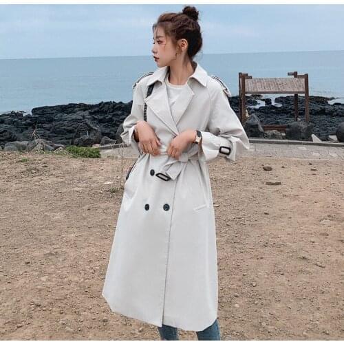 Suofu Loose Iong White Double Breasted 2021 New Fashion Belt Spring Autumn Casual Office Lady Best Women Cool Windbreaker