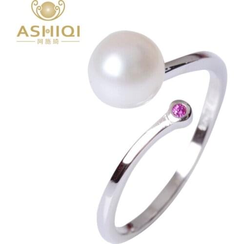 ASHIQI Perfectly Round Natural Real Freshwater pearl Rings 925 Sterling Silver rings for women gift jewelry wholesale