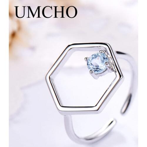 UMCHO Natural Sky Blue Topaz Gemstone Real 925 Sterling Silver Rings For Women Anniversary Wedding Fine Jewelry 2018 New