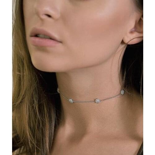 2021 Top Sale Delicate Four Star Lucky Girl Shiny Cz Charm Fine 925 Sterling Choker Chain Necklace For Women Fashion Jewelry