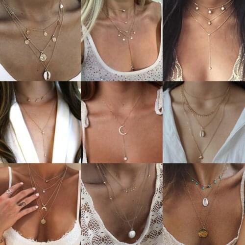 Tocona Vintage Gold Shell Coin Pendant Necklace for Women Girl Bohemian Metal Layered Necklaces Choker Jewelry for Women