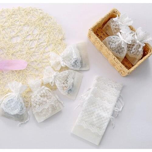 1pc White Drawstring Lace Gauze Bags Jewelry Ornaments Packaging Bags Wedding Party Biscuit Candy Chocolate Storage Pouches