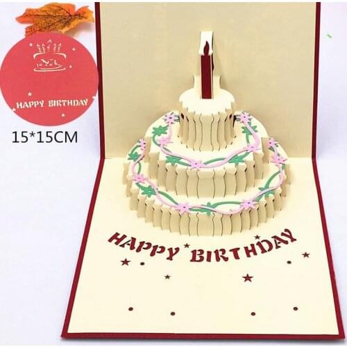 1pcs Happy Birthday Gift Cake Card Pop Up 3D Greeting Cards With Envelope Postcard Invitation Handmade Origami Anniversary Decor