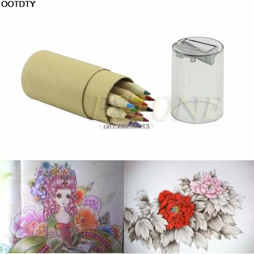 12Pc Mini Cute Child Gift Wooden Writing Painting 12 Colors Pencils W/ Sharpener