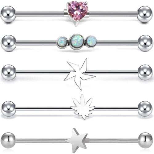 14G 5Pcs Industrial Barbell Stainless Steel 38mm Industrial Piercing with 5 Style Arrow Cross Heart Ear Cartilage Helix Piercing