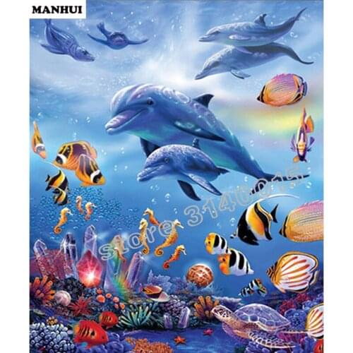 3D Diamond Painting Dolphins Rhinestone Crystal Needlework Diamond Embroidery Full Diamond Decorative ABC285