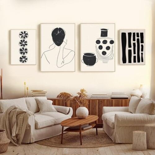 Abstract Geometric Line Canvas Painting Girl Body Minimalist Wall Art Poster Print Boho Black Pictures Modern Living Room Decor