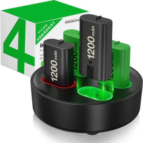 4x1200mAh Rechargeable Battery Pack for Xbox Series X|S/Xbox One X/S/Elite Wireless Controller Gamepad +USB Battery Charger Dock