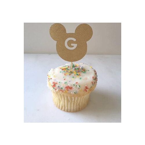 Glitter Custom Mouse Ears with Letter cupcake toppers wedding fruit Picks Bridal baby shower Bachelorette party decorations