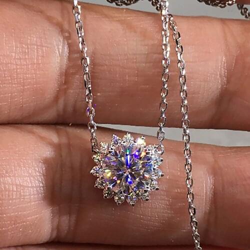 18K White Gold Women Pendants Necklaces Moissanite Diamond 0.5 1 2 3 4 5 Carat Round Sun Flower Wedding Engagement Party Gift