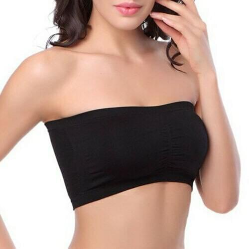 Women Double Layers Strapless Bra Bandeau Tube Removable Padded Top Stretchy Seamless Bandeau Boob Comfort Bra Plus Size