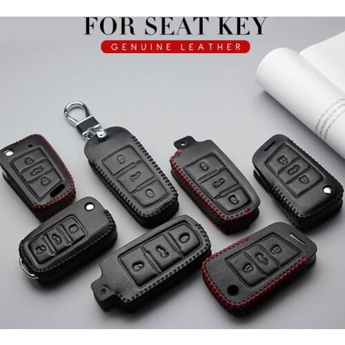 For Seat Leon 2 MK2 MK3 1M MK1 5F ST Altea Arona Ateca Ibiza fr Toledo Cordoba Leather Car Key Case Cover Key Ring Shell Styling