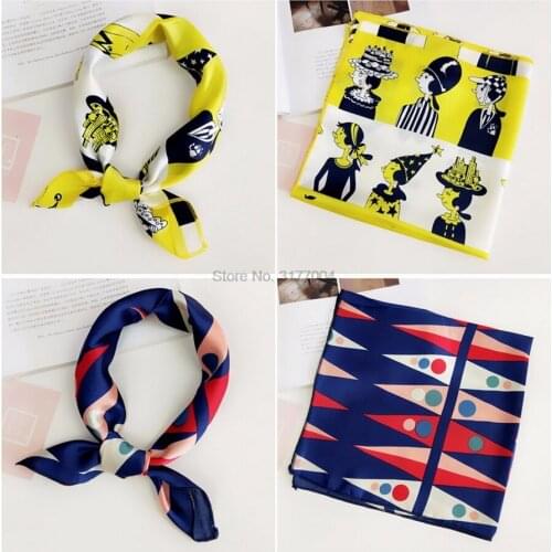 DHL 500pcs Fashion 40types Girl Elegant Square Printing Korean style Flight Attendants Business Imitate Silk Scarf Gift