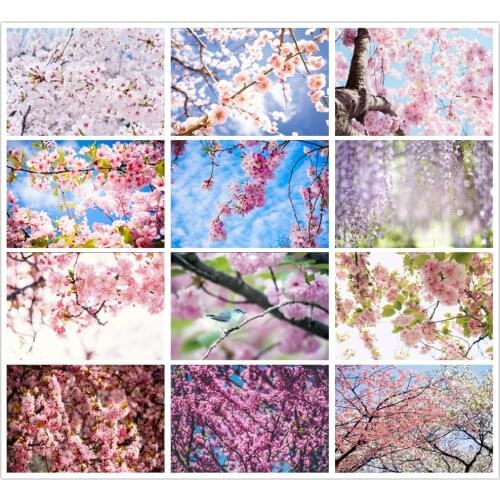 Natural Flower Backdrop Blooming Peach Blossom Cherry Backgrounds Birthday Party Decor Newborn Bride Photo Booth Studio Prop