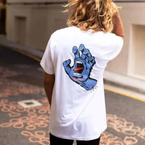 High Street Short Sleeve Mens Summer Hip Hop Street Ghost Hand Print Skateboard T-shirt Couple Tshirts Women Tees