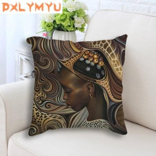 Linen Pillow 45x45cm Sofa Waist Throw Cushion Home Decor African Paintings Decorative Cushion For Sofa Room Decoration
