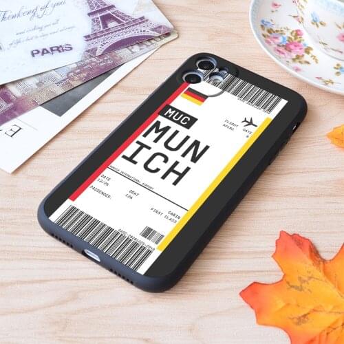 For iPhone Munich Boarding Pass First Class Air Plane Ticket Lable Flight Travel Print Soft Matt Apple iPhone Case