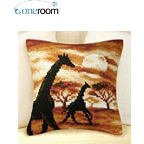 N3TH CX0209 Two Giraffes DIY Acrylic Yarn Embroidery Pillow Tapestry Canvas Cushion Front Cross Stitch Pillowcase