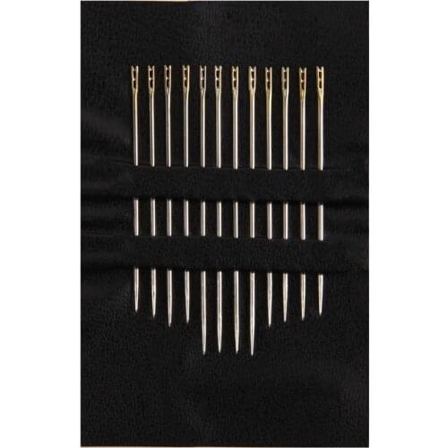 12pcs Self-Threading Sewing Needles Set Assorted Sizes Stainless Steel Big Eye Stitching Pins for DIY Bracelet Jewelry Making