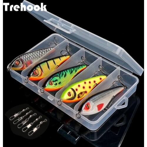 TREHOOK 5pcs Jerkbait Fishing Lures Artificial Crank Bait Sinking Wobbler Set Rattlin VIB Pike Wobblers Bass Fishing Tackle Lure