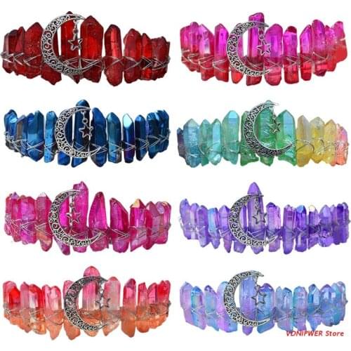 Queen Crown Headbands Natural Crystal Hairbands Womens Handmade Hair Accessories for Wedding Moon Witch Party Costumes