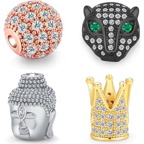 Wholesale DIY Copper Spacer Beads Micro Pave CZ Zircon Crown Charms For Beaded Bracelet Making 8mm Disco Ball Round Beads