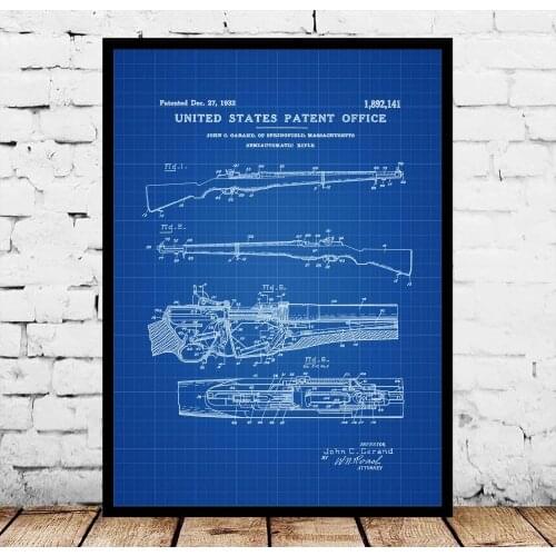 M1 Garand Rifle Patent 1932 Blueprint Poster